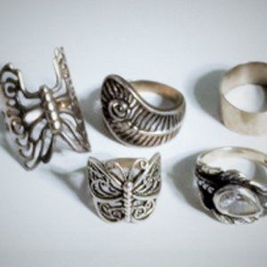 Vintage Sterling Silver Butterflies & Organic Rings Lot of 5